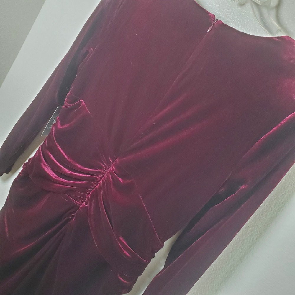 Vince Camuto Womens Wine Red Stretch Velvet Ruched V-Neck Dress Size 14 VC1M3209 - Picture 4 of 10